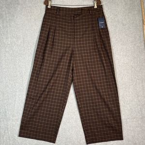 Lucky Brand Wide Leg Pants Medium Brown Plaid Academia Menswear Pleated Trousers